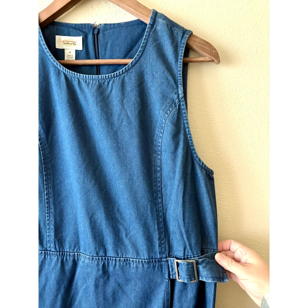 Vintage Talbots Denim Maxi Dress 100% Cotton Sleeveless Side Cinch Wrap Skirt 10 - Picture 6 of 12